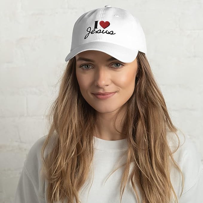 Woman wearing the I Love Jesus hat