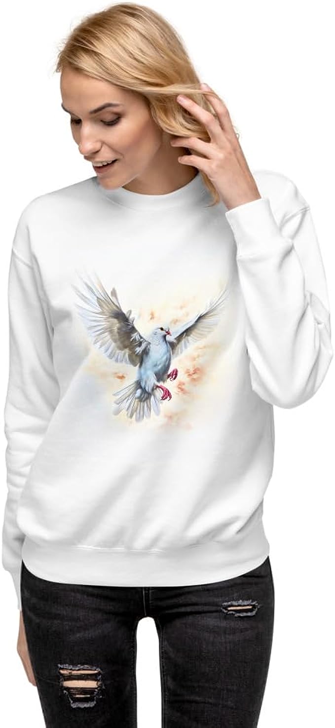 Woman wearing the Native Raven Dove sweatshirt